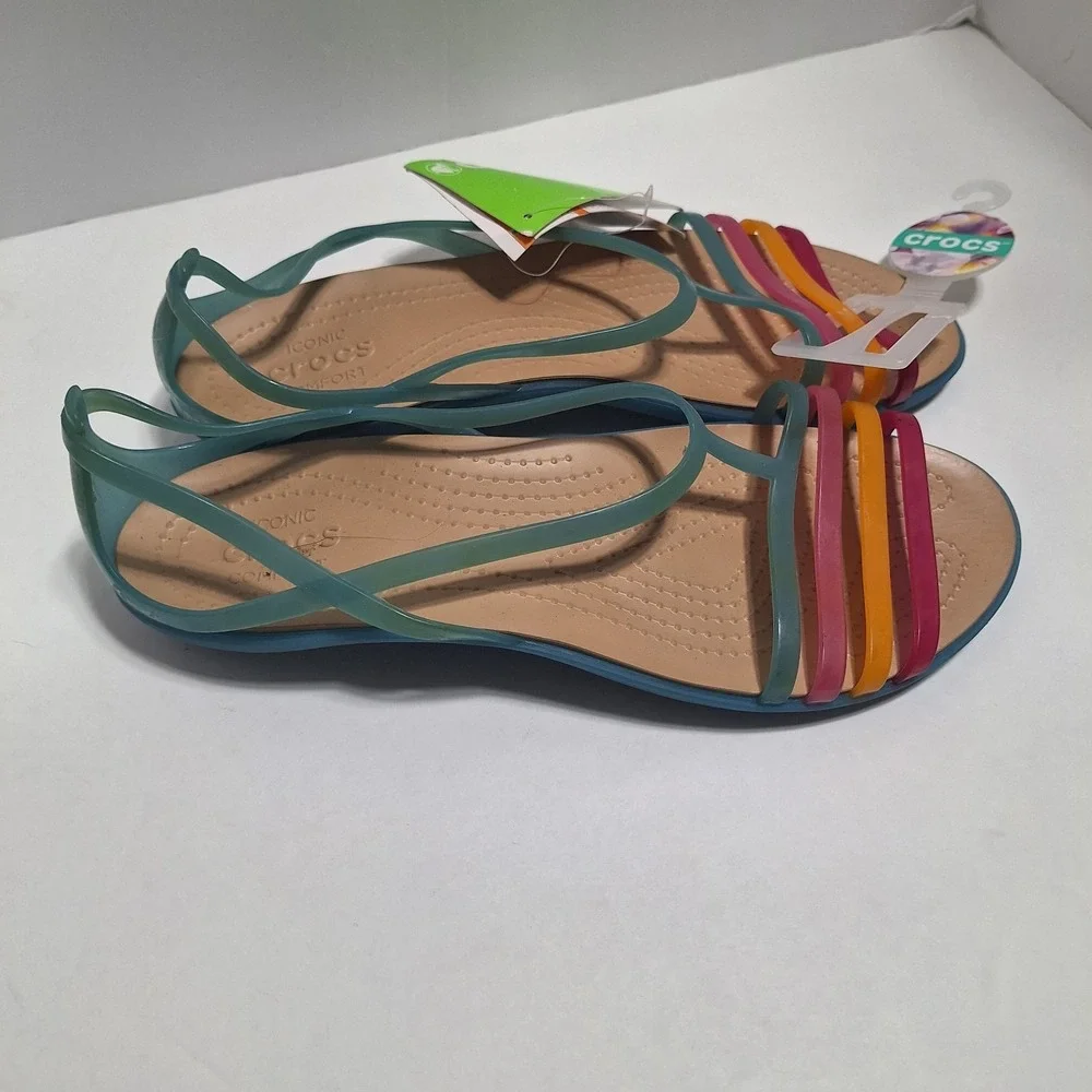 Crocs Isabella Flats Sandals Women 11 Island Strappy Jelly Slip On Huarache Shoe